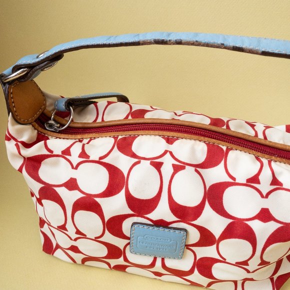 COACH VTG 2000’s Coach Mini Handbag Cream & Red C - Picture 3 of 10